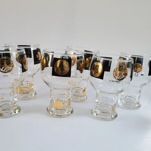 Frank Wallack for Cera 22kt Gold Coin Beer Glasses MCM Hollywood Regency READ